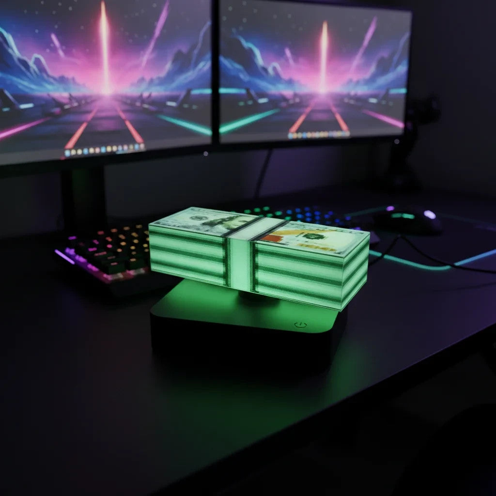 Magnetic Levitating Money Lamp - Rotating Dollar Bill 3D Light - RGB Touch Desk