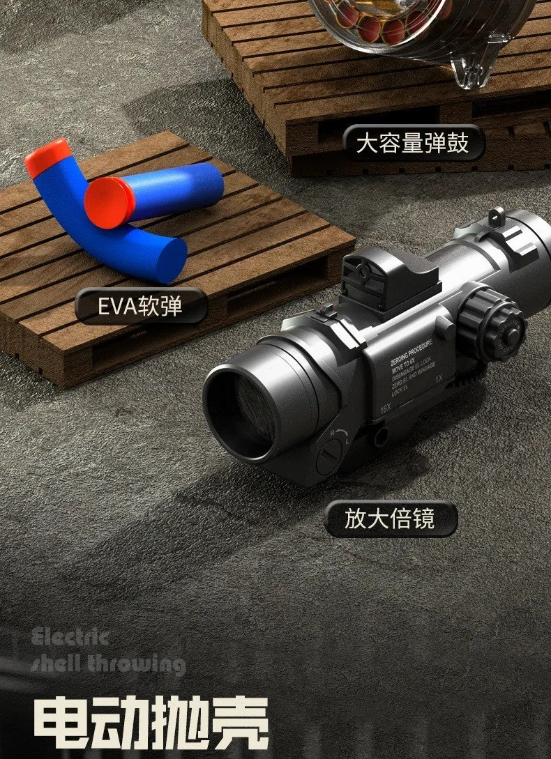 MG3 Electric Machine Gun Blaster - Shell Ejecting Foam Toy with Drum Mag