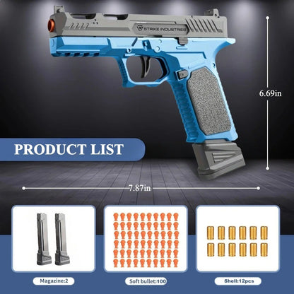 Shell Ejecting Toy Pistol - Soft Bullet Blaster with Slide Action & 2 Mags