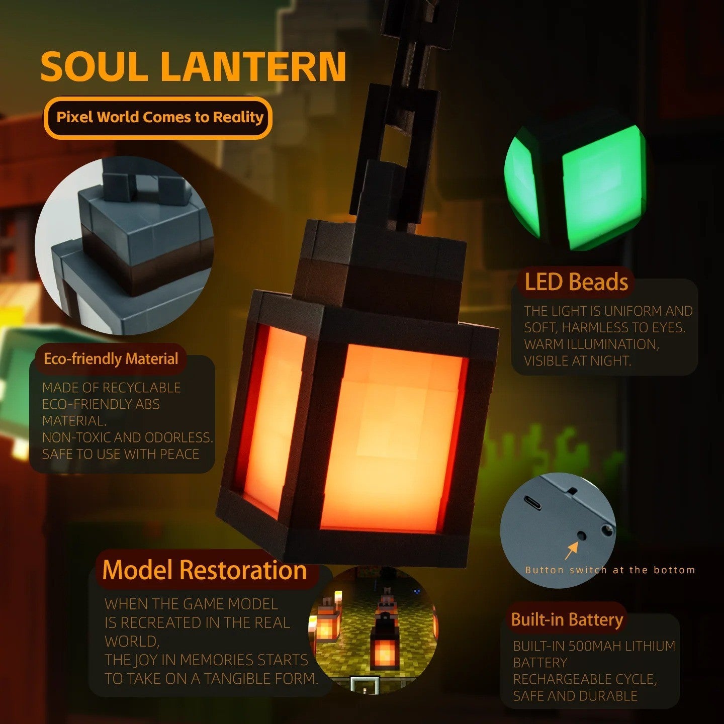 Minecraft LED lantern Remote Control 16 Color Changing