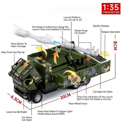1:35 FL-10A Military Missile Vehicle Diecast Alloy Model - Sound Light Pull-Back