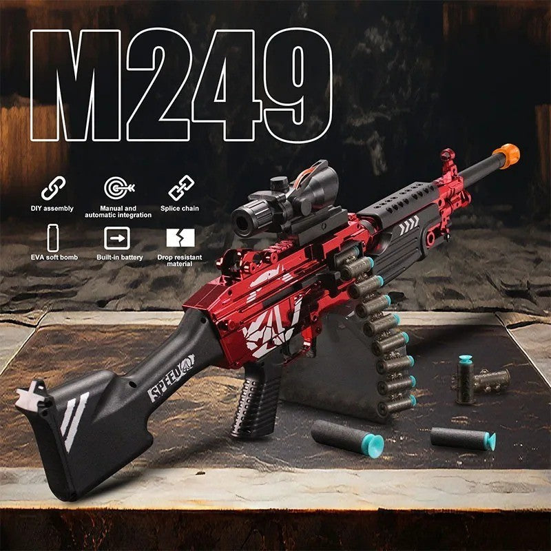 M249 SAW Electric Machine Gun Toy - Belt Fed Soft Bullet Blaster