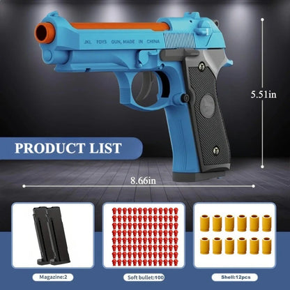 Shell Ejecting Toy Pistol - Soft Bullet Blaster with Slide Action & 2 Mags