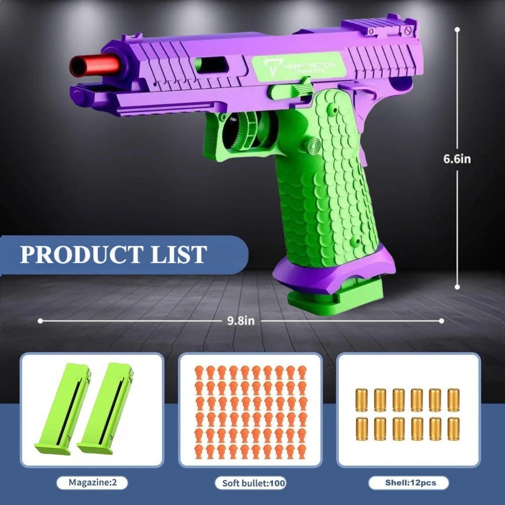Shell Ejecting Toy Pistol - Soft Bullet Blaster with Slide Action & 2 Mags