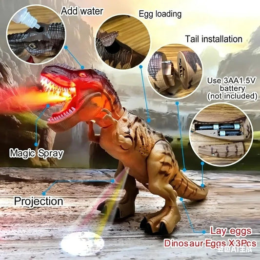 Large Electric Walking Dinosaur Robot Toy - Mist Spray, Egg Laying, LED & Sound