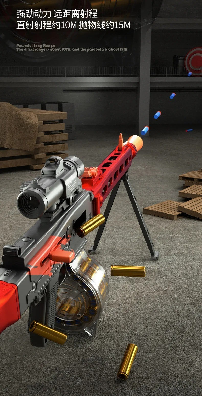 MG3 Electric Machine Gun Blaster - Shell Ejecting Foam Toy with Drum Mag