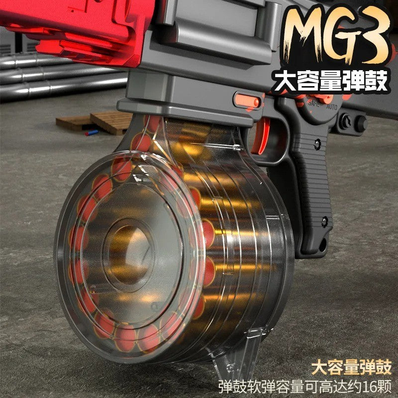 MG3 Electric Machine Gun Blaster - Shell Ejecting Foam Toy with Drum Mag