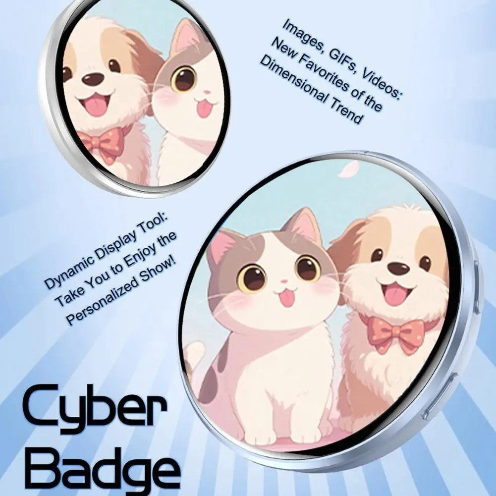 New Digital Anime CyberBadge - 1.7" HD Screen - Custom GIF Video Bluetooth Pin