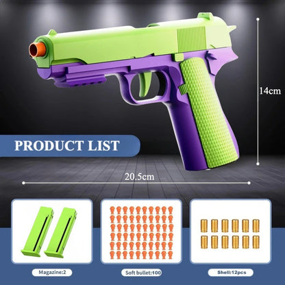 Shell Ejecting Toy Pistol - Soft Bullet Blaster with Slide Action & 2 Mags
