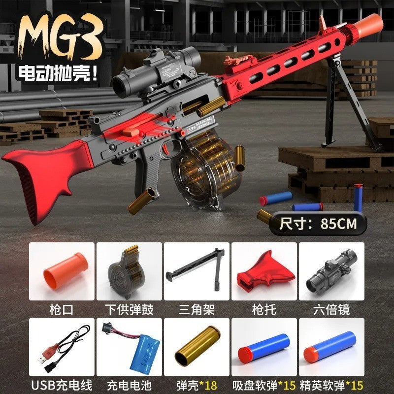 MG3 Electric Machine Gun Blaster - Shell Ejecting Foam Toy with Drum Mag