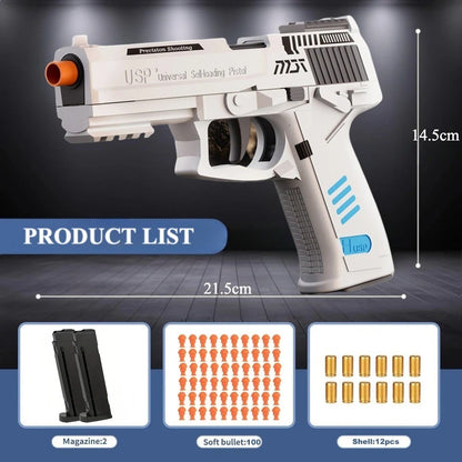 Shell Ejecting Toy Pistol - Soft Bullet Blaster with Slide Action & 2 Mags
