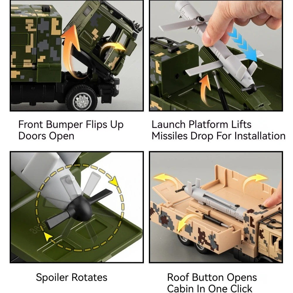1:35 FL-10A Military Missile Vehicle Diecast Alloy Model - Sound Light Pull-Back