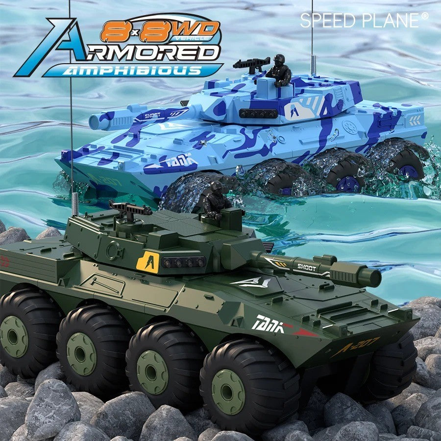 RC Amphibious Tank Armored Vehicle - 4WD Off-Road Truck -Water & Land