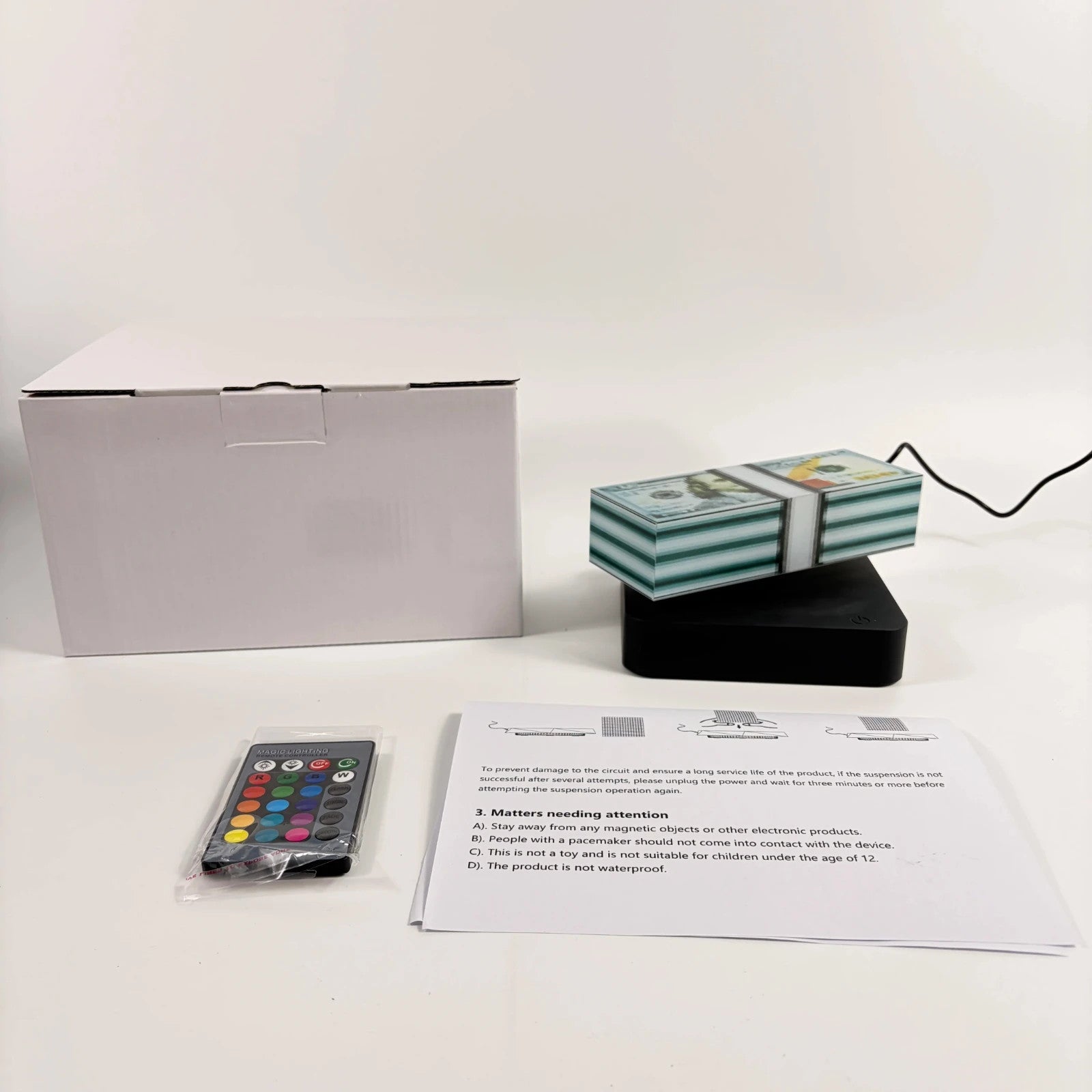 Magnetic Levitating Money Lamp - Rotating Dollar Bill 3D Light - RGB Touch Desk